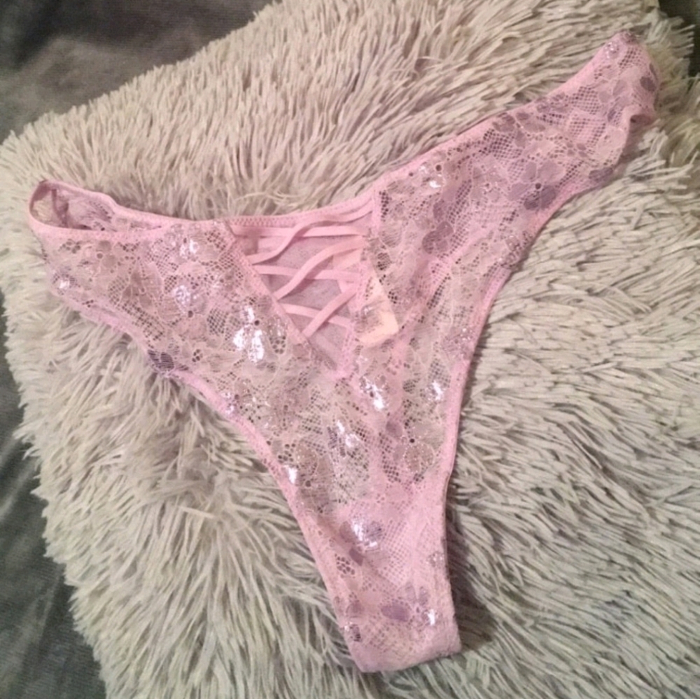 Pink lace thongs